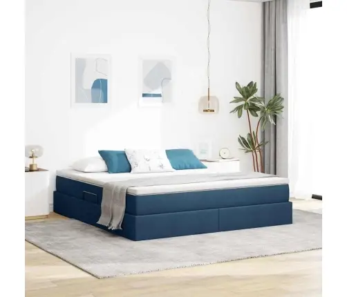 Gulta Ar Uzglabāšanas Vietu Un Matraci Zila 180 X 200 Cm Vidaxl