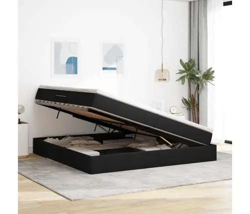 Voodi Hoiukohaga Ja Madratsiga Must 200 X 200 Cm Polüester