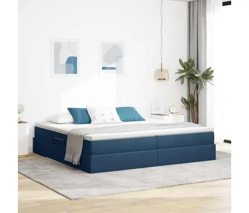 Gulta Ar Uzglabāšanas Vietu Un Matraci Zila 200 X 200 Cm Vidaxl