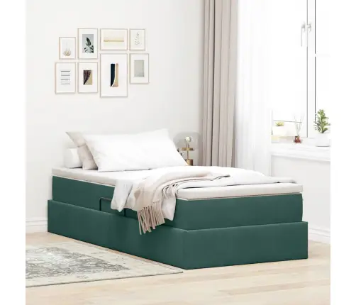 Gulta Ar Uzglabāšanas Vietu Un Matraci Tumši Zaļš 90 X 190 Cm Vidaxl