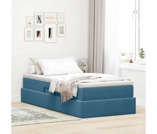 Voodi Hoiukohaga Ja Madratsiga Tumesinine 90 X 190 Cm Samet