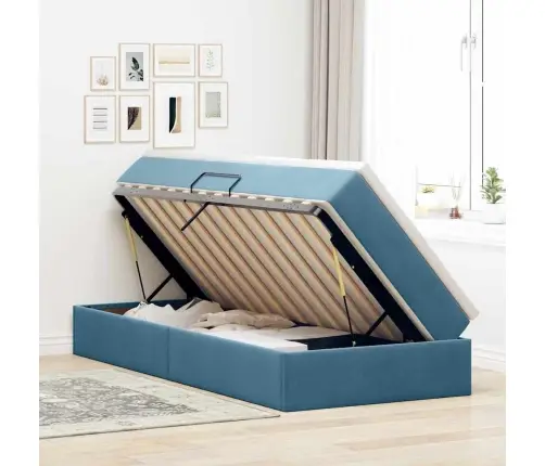 Voodi Hoiukohaga Ja Madratsiga Tumesinine 90 X 190 Cm Samet