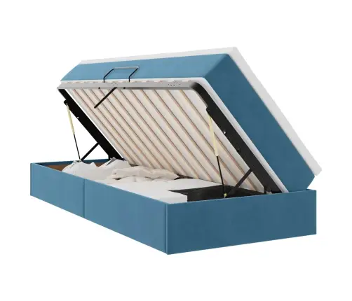 Voodi Hoiukohaga Ja Madratsiga Tumesinine 90 X 190 Cm Samet