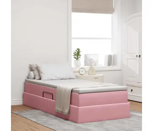 Gulta Ar Uzglabāšanas Vietu Un Matraci Rozā 90 X 190 Cm Samts Vidaxl