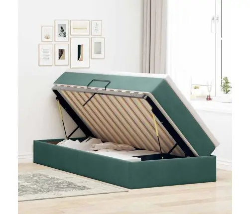 Voodi Hoiukohaga Ja Madratsiga Tume Rohelise 90 X 200 Cm Samet