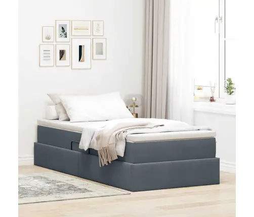 Voodi Hoiukohaga Ja Madratsiga Tumehall 100 X 200 Cm Samet