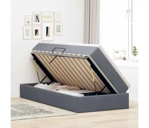 Voodi Hoiukohaga Ja Madratsiga Tumehall 100 X 200 Cm Samet