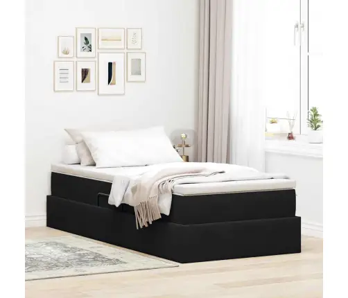 Voodi Hoiukohaga Ja Madratsiga Must 100 X 200 Cm Samet