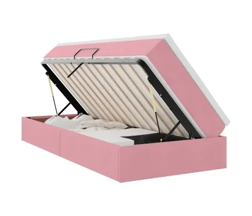 Gulta Ar Uzglabāšanas Vietu Un Matraci Rozā 100 X 200 Cm Samts Vidaxl