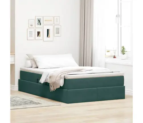 Gulta Ar Uzglabāšanas Vietu Un Matraci Tumši Zaļš 120 X 200 Cm Vidaxl