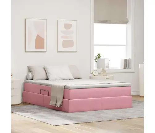 Gulta Ar Uzglabāšanas Vietu Un Matraci Rozā 140 X 190 Cm Samts Vidaxl