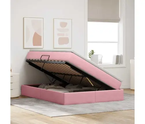 Gulta Ar Uzglabāšanas Vietu Un Matraci Rozā 140 X 190 Cm Samts Vidaxl