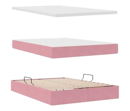 Gulta Ar Uzglabāšanas Vietu Un Matraci Rozā 140 X 190 Cm Samts Vidaxl