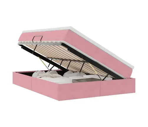 Gulta Ar Uzglabāšanas Vietu Un Matraci Rozā 140 X 190 Cm Samts Vidaxl