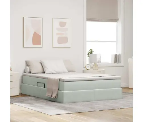 Lova Su Daiktų Laikymo Vieta Ir Čiužiniu Šviesiai Pilka