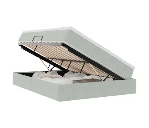 Lova Su Daiktų Laikymo Vieta Ir Čiužiniu Šviesiai Pilka