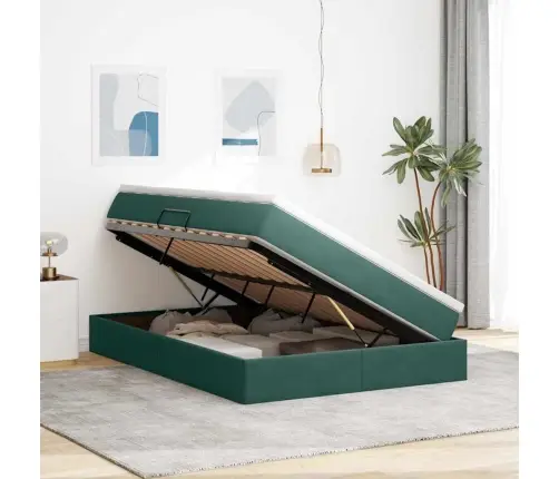 Voodi Hoiukohaga Ja Madratsiga Tume Rohelise 140 X 200 Cm Samet