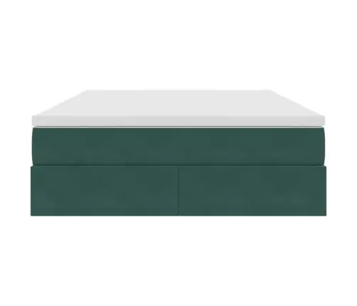 Voodi Hoiukohaga Ja Madratsiga Tume Rohelise 140 X 200 Cm Samet
