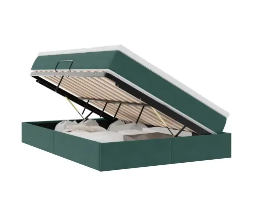 Voodi Hoiukohaga Ja Madratsiga Tume Rohelise 140 X 200 Cm Samet