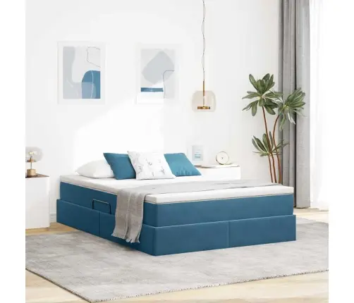 Gulta Ar Uzglabāšanas Vietu Un Matraci Tumši Zils 140 X 200 Cm Vidaxl