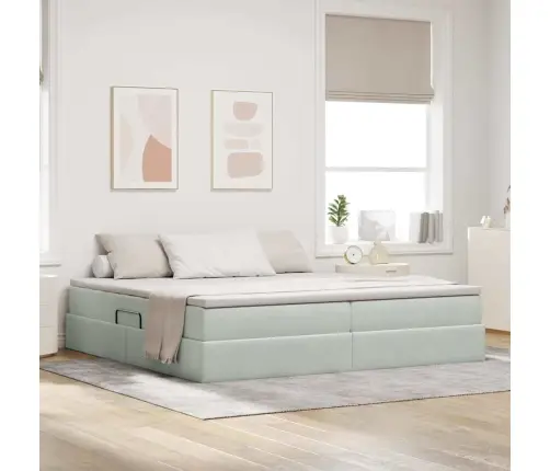 Voodi Hoiukohaga Ja Madratsiga Helehall 200 X 200 Cm Samet