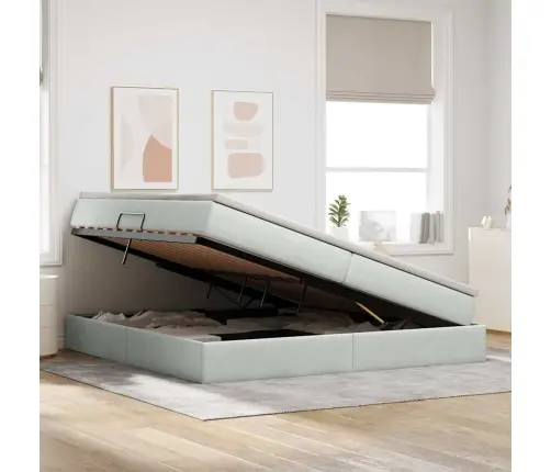 Voodi Hoiukohaga Ja Madratsiga Helehall 200 X 200 Cm Samet