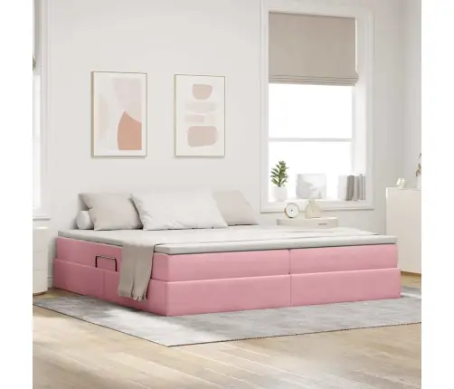 Gulta Ar Uzglabāšanas Vietu Un Matraci Rozā 200 X 200 Cm Samts Vidaxl