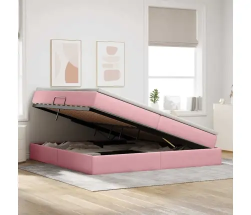 Gulta Ar Uzglabāšanas Vietu Un Matraci Rozā 200 X 200 Cm Samts Vidaxl