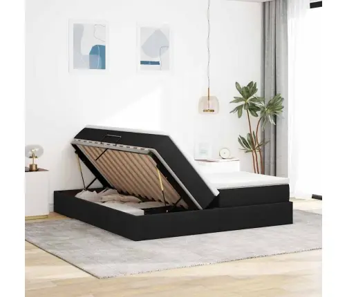 Gulta Ar Uzglabāšanas Vietu Un Matraci Melna 180 X 200 Cm Vidaxl