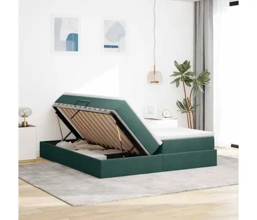 Voodi Hoiukohaga Ja Madratsiga Tume Rohelise 180 X 200 Cm Samet