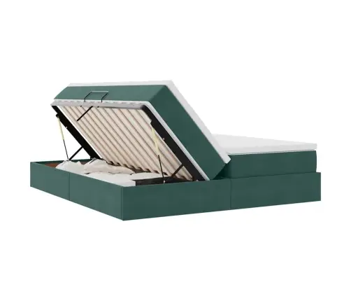 Voodi Hoiukohaga Ja Madratsiga Tume Rohelise 180 X 200 Cm Samet