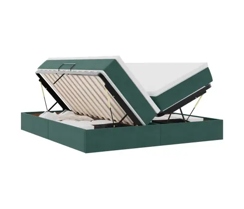 Voodi Hoiukohaga Ja Madratsiga Tume Rohelise 180 X 200 Cm Samet