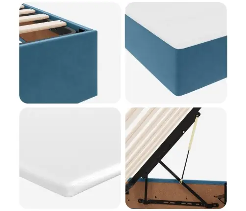 Voodi Hoiukohaga Ja Madratsiga Tumesinine 200 X 200 Cm Samet