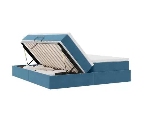 Voodi Hoiukohaga Ja Madratsiga Tumesinine 200 X 200 Cm Samet