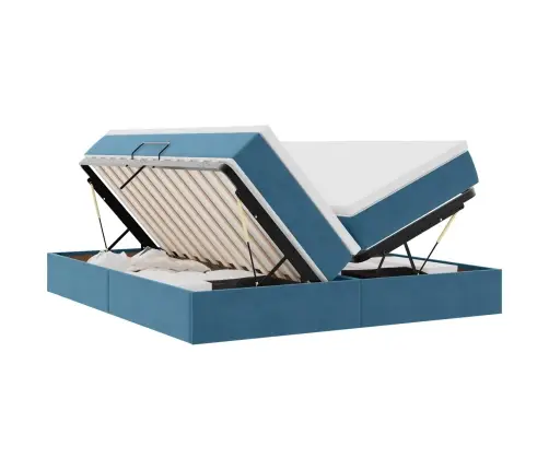 Voodi Hoiukohaga Ja Madratsiga Tumesinine 200 X 200 Cm Samet