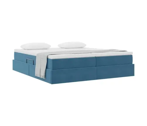 Voodi Hoiukohaga Ja Madratsiga Tumesinine 200 X 200 Cm Samet