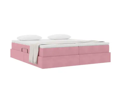 Gulta Ar Uzglabāšanas Vietu Un Matraci Rozā 200 X 200 Cm Samts Vidaxl