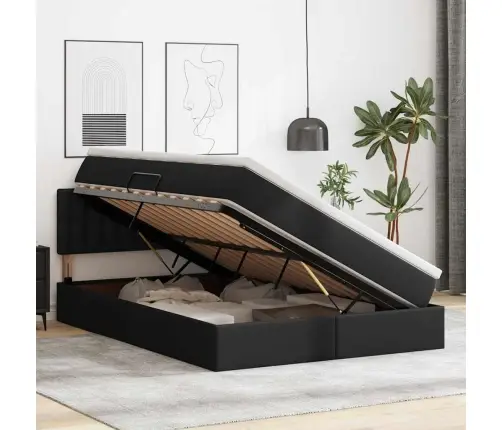 Glabāšanas Gulta Ar Matraci Melna 140 X 190 Cm Mākslīgā Āda Vidaxl