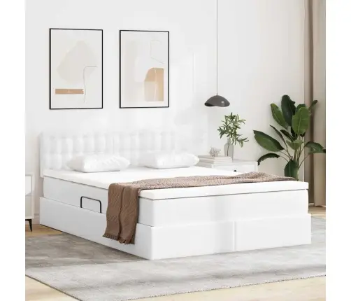 Glabāšanas Gulta Tīra Balta 140 X 190 Cm Mākslīgā Āda Vidaxl