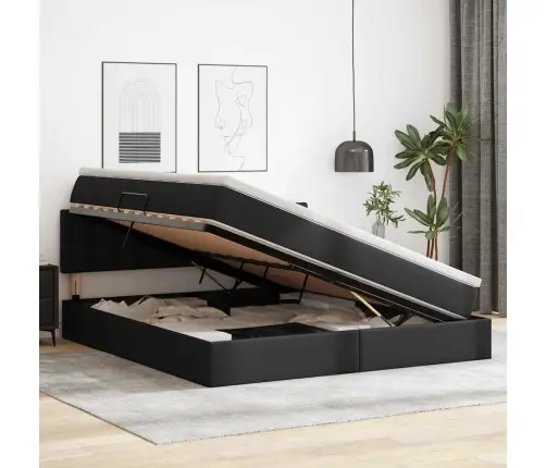 Glabāšanas Gulta Ar Matraci Melna 160 X 200 Cm Mākslīgā Āda Vidaxl