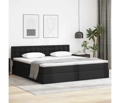 Laos Voodi Madratsiga Peaga Must 200 X 200 Cm Kunstnahk