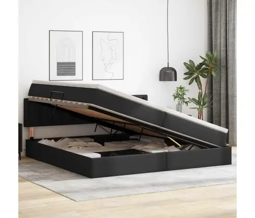 Laos Voodi Madratsiga Peaga Must 200 X 200 Cm Kunstnahk