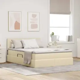 Gulta Ar Uzglabāšanas Vietu Un Matraci Krēms 140 X 200 Cm Samts Vidaxl Gulta Ar Uzglabāšanas Vietu Un Matraci Krēms 140 X 200 Cm Samts Vidaxl