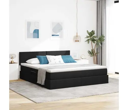 Gulta Ar Uzglabāšanas Vietu Un Matraci Melna 160 X 200 Cm Vidaxl