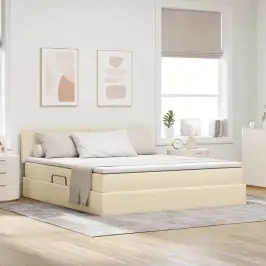 Voodi Hoiukohaga Ja Madratsiga Kreem 160 X 200 Cm Tehispuit