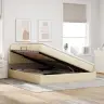 Voodi Hoiukohaga Ja Madratsiga Kreem 160 X 200 Cm Tehispuit