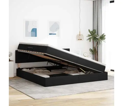 Gulta Ar Uzglabāšanas Vietu Un Matraci Melna 200 X 200 Cm Vidaxl