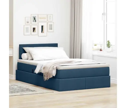 Gulta Ar Uzglabāšanas Vietu Un Matraci Zila 120 X 200 Cm Vidaxl