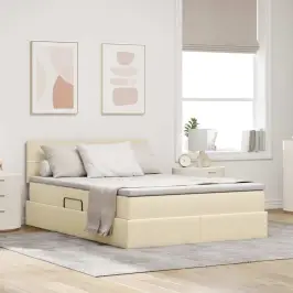 Voodi Hoiukohaga Ja Madratsiga Kreem 140 X 200 Cm Tehispuit Voodi Hoiukohaga Ja Madratsiga Kreem 140 X 200 Cm Tehispuit