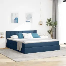 Voodi Hoiukohaga Ja Madratsiga Sinine 160 X 200 Cm Tehispuit